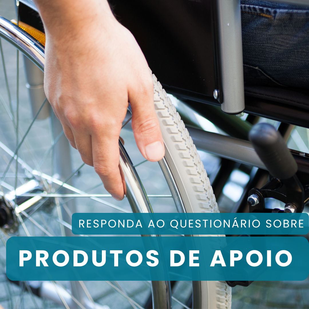 Imagem de cadeira de rodas com CTA para Inquérito sobre Produtos de Apoio